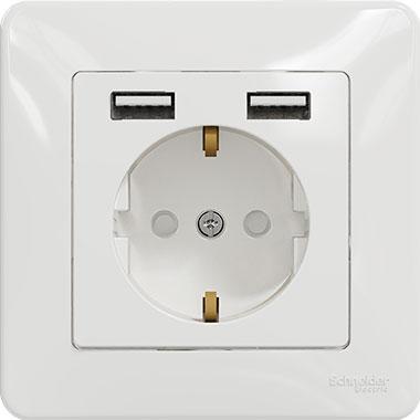 Sedna outlet with double USB charger (white)